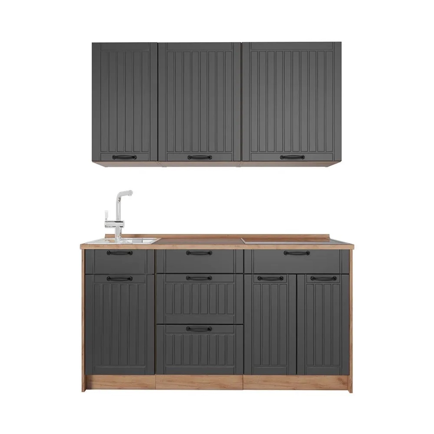 Vicco Singleküche Fame-Line Dunkelgrau/Goldkraft Eiche 150 x 82 AP Eiche Art Nr 64784