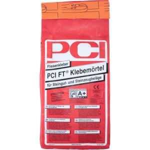 Sack PCI FT-Klebemörtel Fliesenkleber, grau, 5 kg. Geeignet für Fliesen im Innen- und Außenbereich.