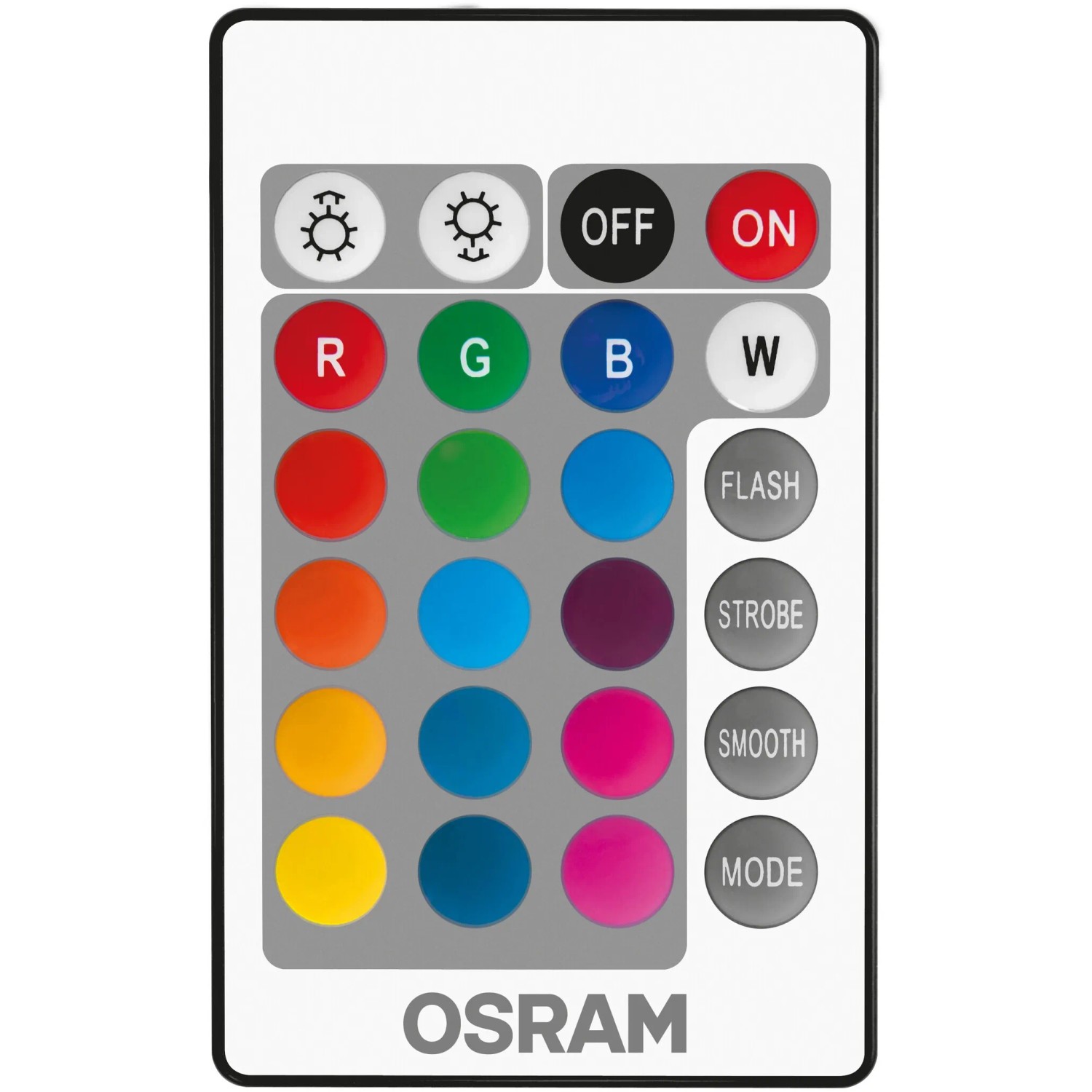Fernbedienung für Osram E27 LED Leuchtmittel mit Farbwahl und Dimmfunktion.
