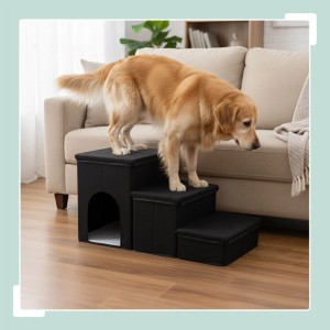 Relaxdays Hundetreppe MDF Schwarz mit 3 Stufen Faltbar Rutschfest 43 cm x 75 cm x 33 cm