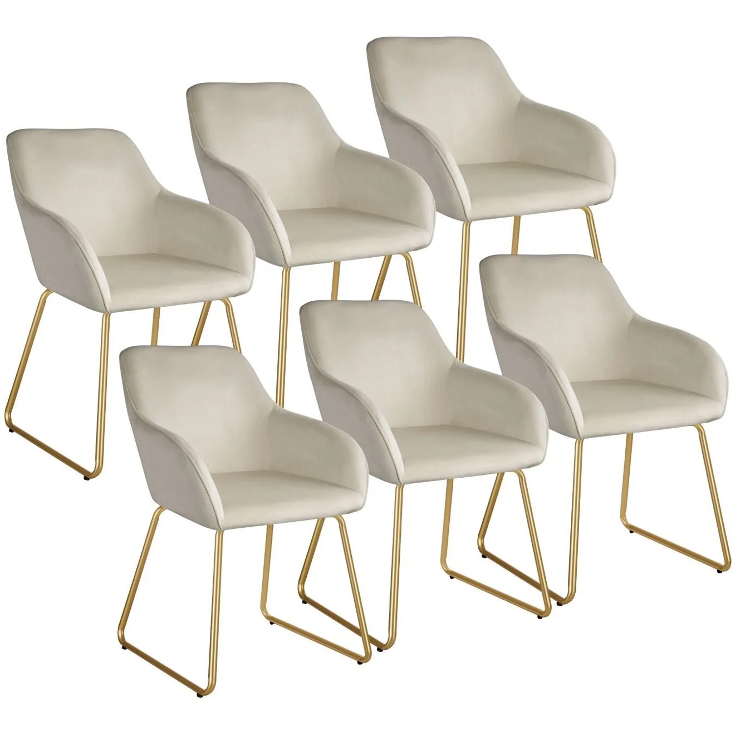 Tectake Esszimmerstuhl Jeane Gepolstert  In Samtoptik Höhenverstellbare Füße 6Er Set 61 x 57 x 85 50 cm Samtoptik Creme Gold