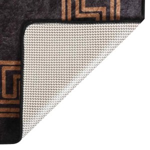 Waschbarer, rutschfester Teppich (80x300 cm) in Schwarz und Gold mit Muster.