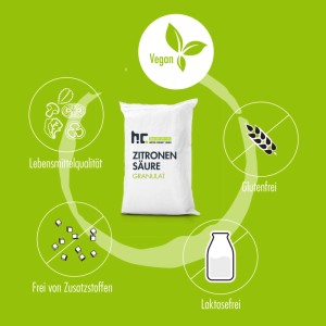 Sack Höfer Chemie Zitronensäure Granulat, vielseitig einsetzbar, vegan, gluten- und laktosefrei.