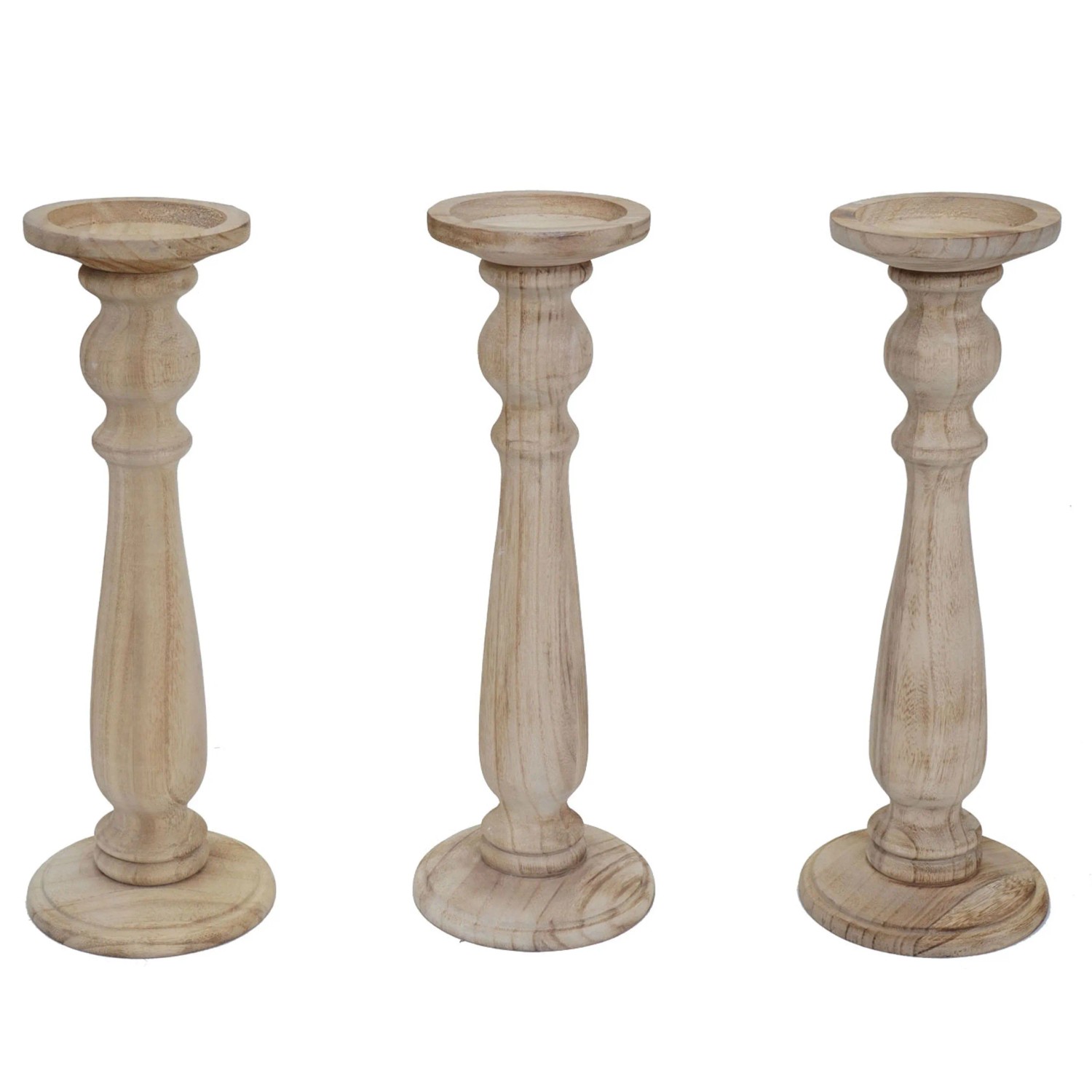MCW 3er Set Kerzenständer T360 Shabby-Look Vintage Höhe 35cm Naturbraun
