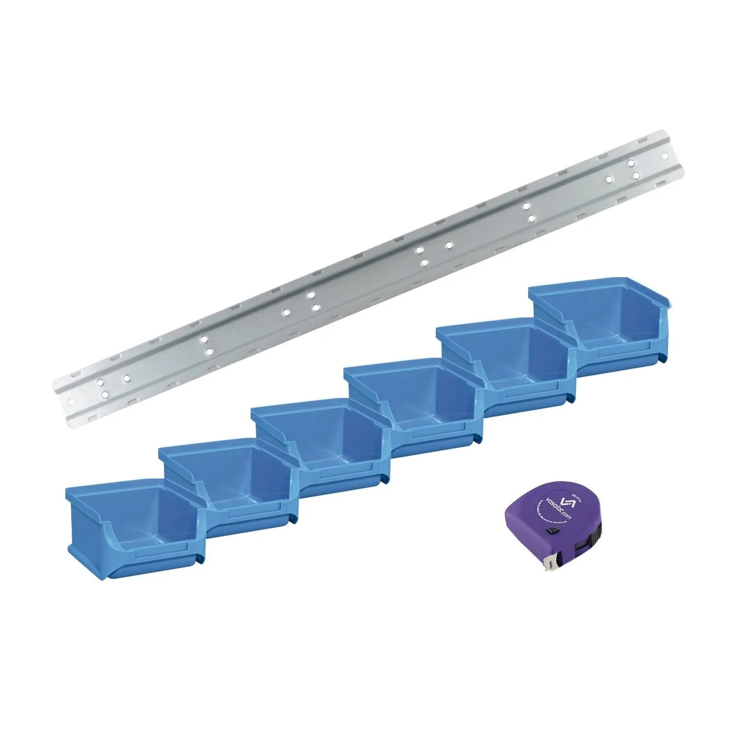 vasalat Set Stapelboxen Größe 1 100x102x60 mm Blau mit Wandhalterung 6 Stück