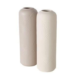 Boltze Home Vasen Aliette, 2er-Set, beige und weiß, mit Rillenmuster, Ø 8x25 cm.