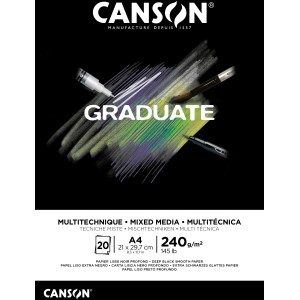 Canson Graduate Mixed Media Papier, A4, glatt, schwarz. Ideal für Skizzen und Mischtechniken.