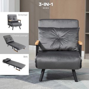 Graues HOMCOM Schlafsofa mit Kissen, als Sessel, Liege und Bett nutzbar.