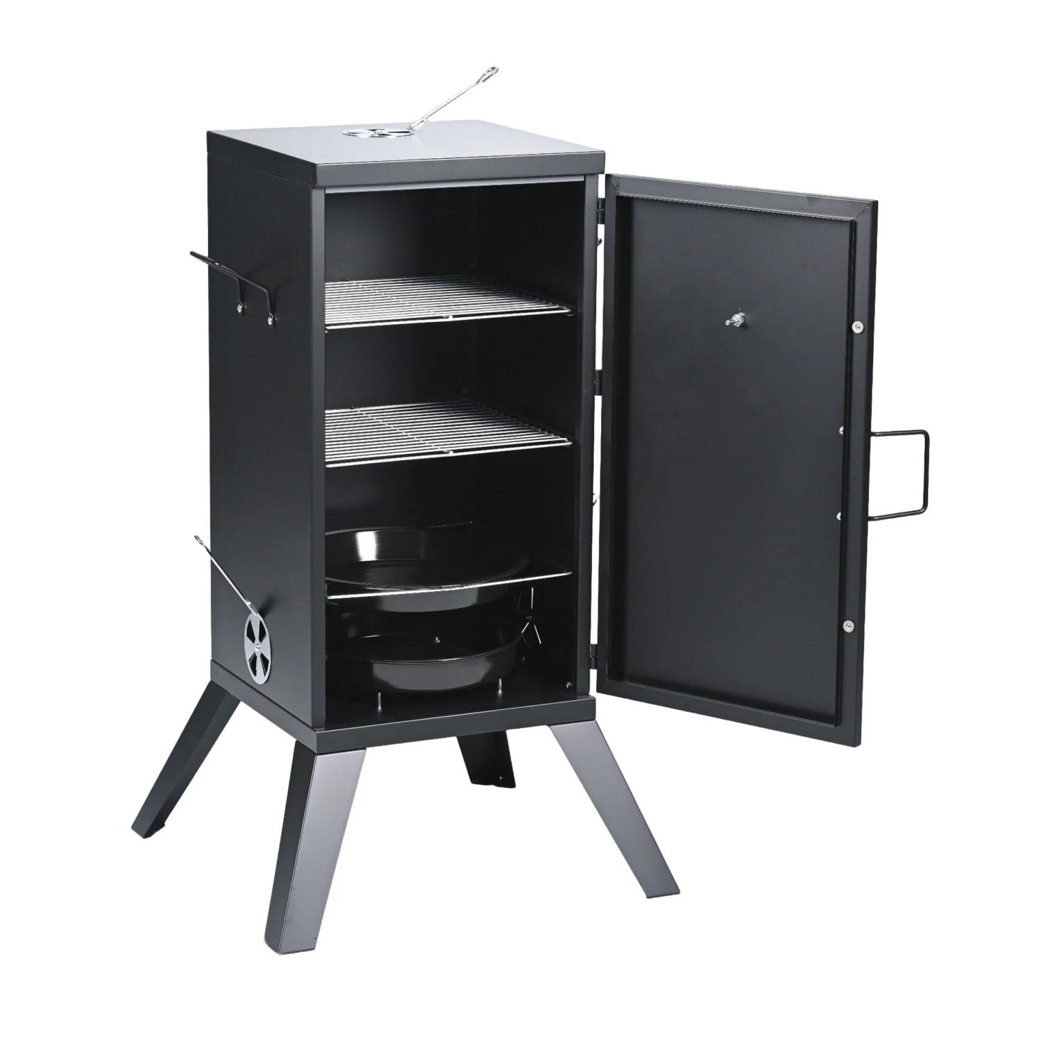 Relaxdays Smoker Stahl Schwarz Mit Thermometer 2 Ebenen 57 cm x 56 cm x 108,5 cm