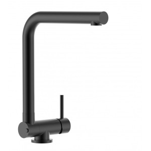 VIZIO Küchenarmatur, Vorfenster-Montage, umklappbar, schwarz matt, 360° schwenkbar.