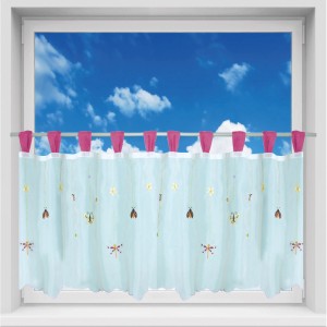 Pinke Bistrogardine mit Schmetterlingen, 150x45 cm, mit Schlaufen für Fenstervorhänge.