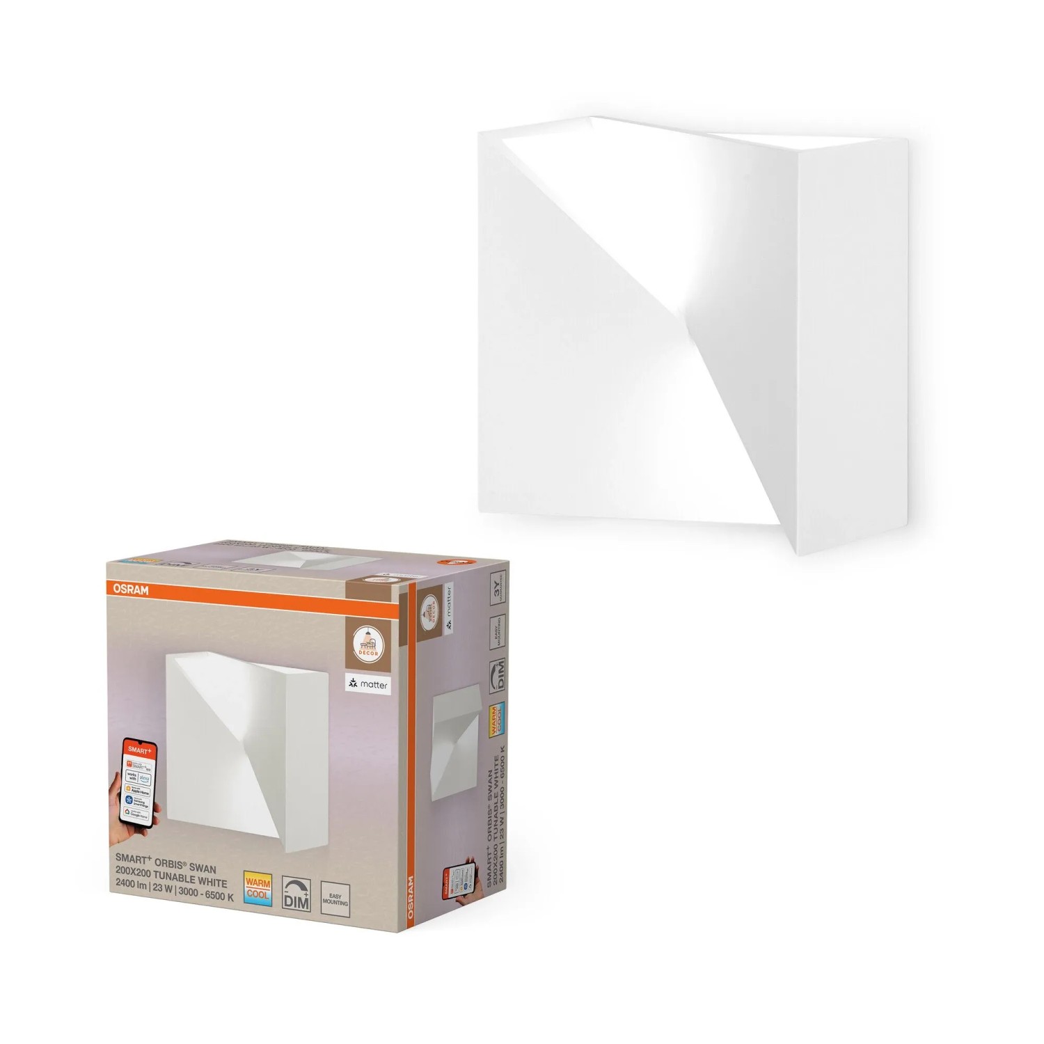 Osram Smart-LED-Wandleuchte Decor Swan Tunable White 20 cm x 20 cm x 11 cm