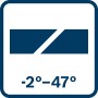 Symbol für Gehrungsschnitteinstellung -2° bis 47° der Bosch Tischkreissäge GTS 100-254.