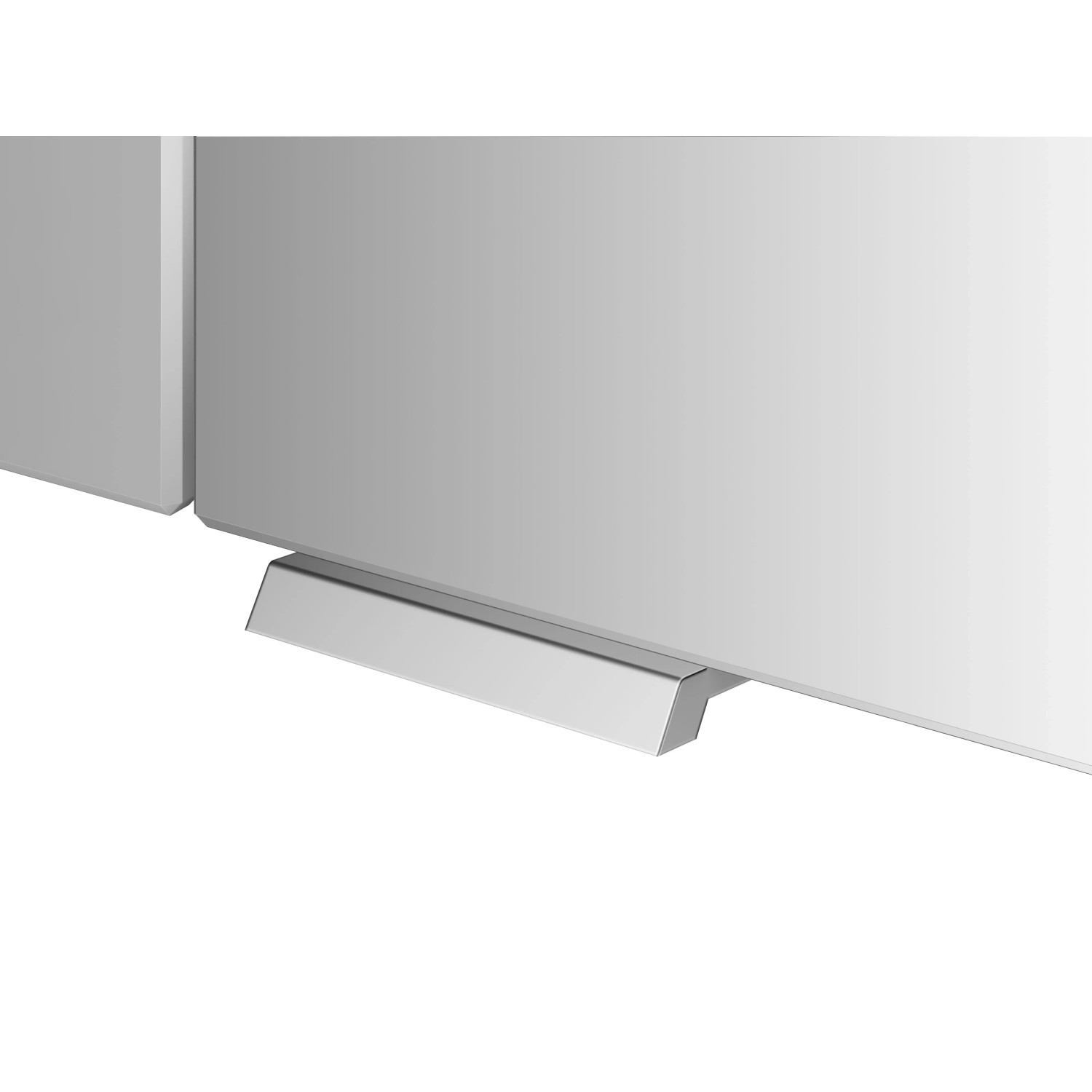 Detailaufnahme: Weißer Jokey Spiegelschrank Lightblade mit Griff in Hochglanz Optik.
