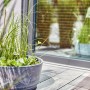 Heissner Solar-Wassergarten Aquatopia mit Pflanzen im grauen Topf als Teichdeko.