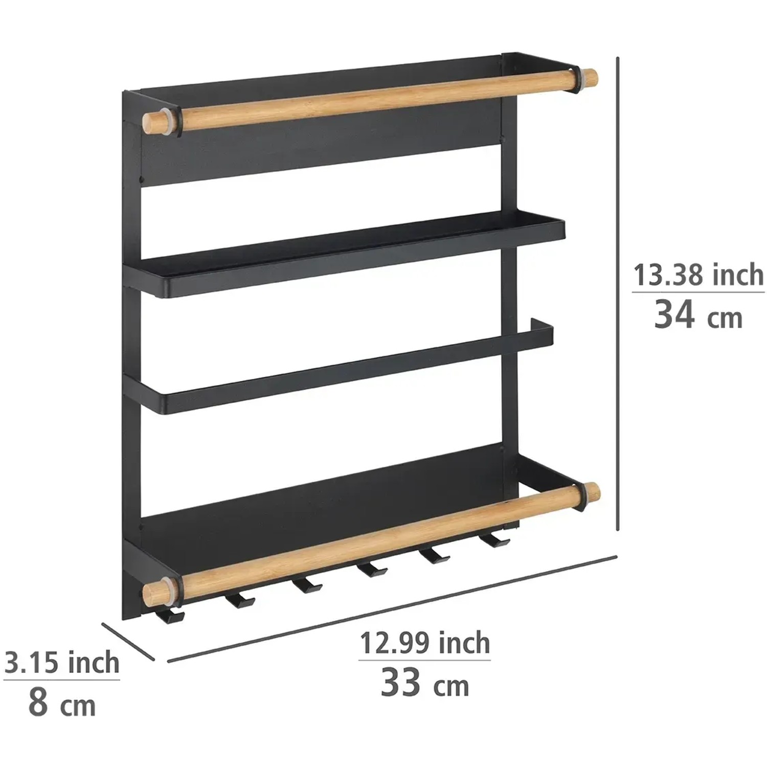 Wenko Küchenregal Magna Schwarz: Magnetisches Hängeregal mit Ablagen, Papierrollenhalter und Haken.