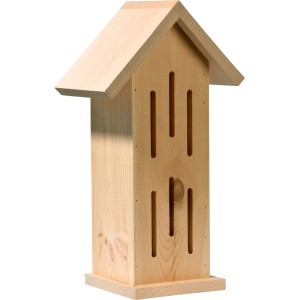 Holzfarbenes Design Schmetterlingshaus Sonnenfalter, 23x14x38cm, mit Anflugstationen für verschiedene Falter.