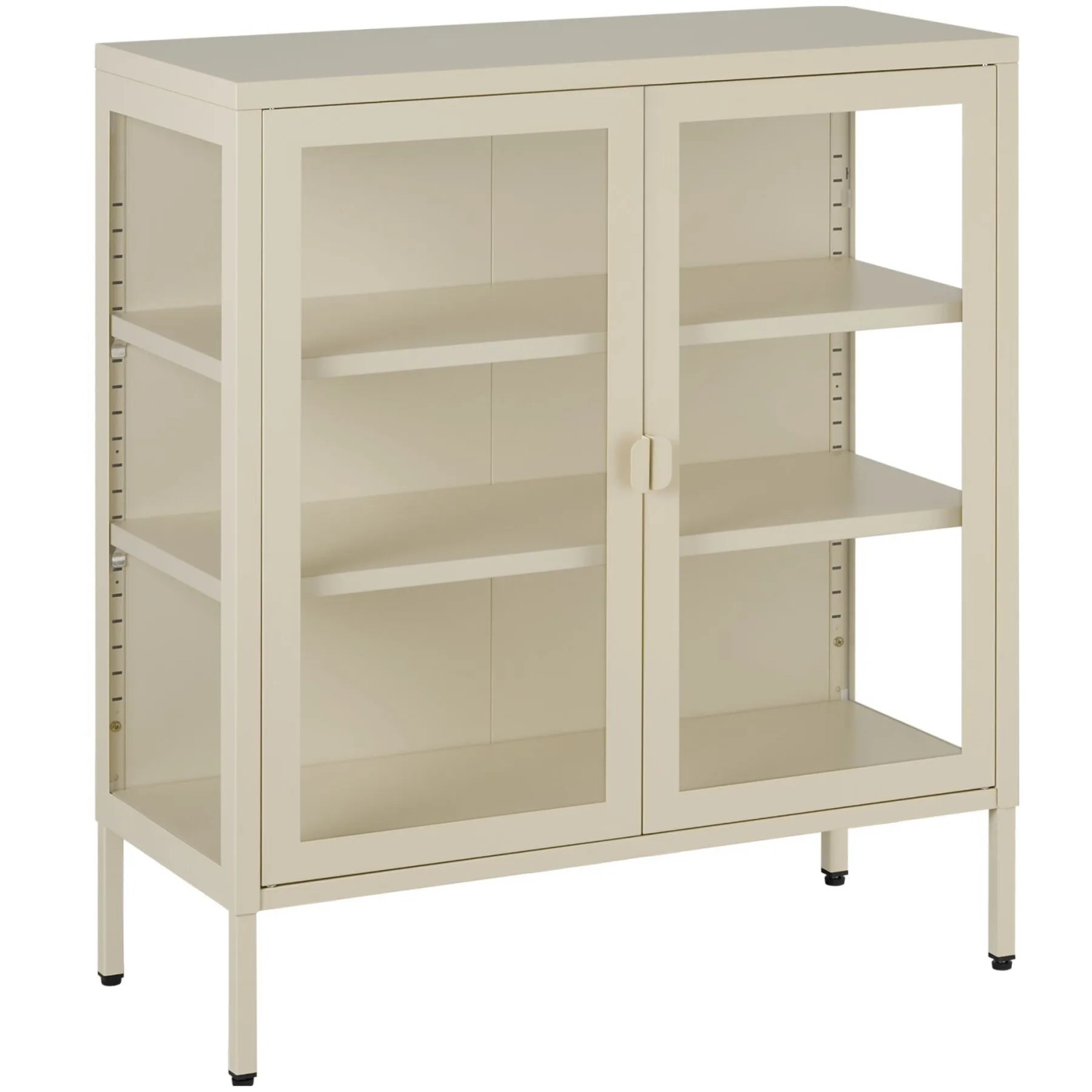 Tectake Metallvitrine Baker Glastüren Mit Magnetverschluss Verstellbare Zwischenböden  80 x 37 x 90 5 cm Creme