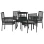 Schwarze 5-tlg. Garten Essgruppe aus Poly Rattan mit Tisch und Stühlen.