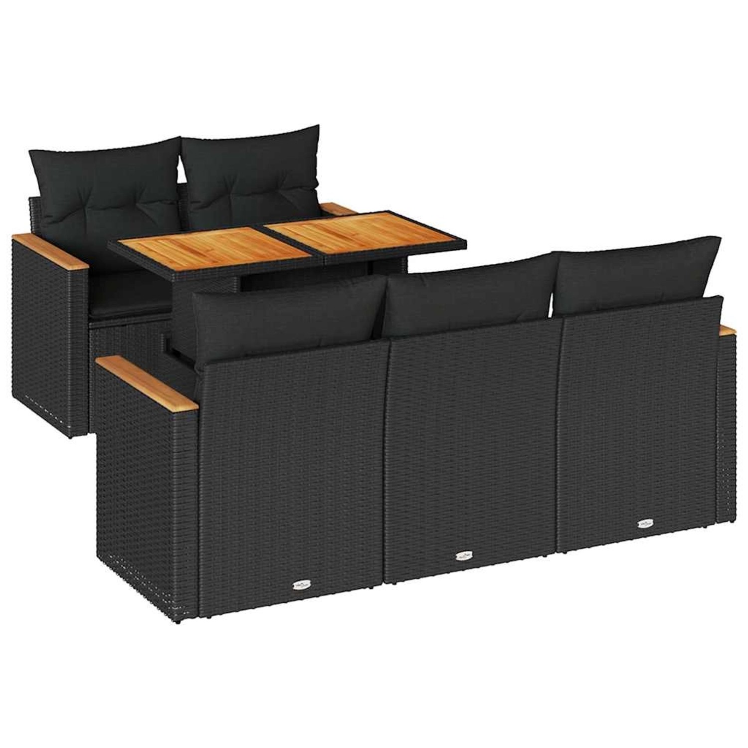 vidaXL 6-Tlg Garten-Sofagarnitur mit Kissen Schwarz Poly Rattan 3327436