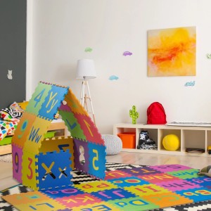 Relaxdays Puzzlematte ABC und Zahlen EVA-Schaumstoff Bunt Wasserabweisend 180,5 cm x 180,5 cm 2,5 kg