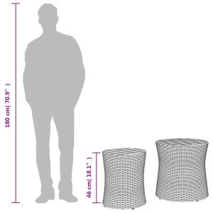 2er Set Garten-Beistelltische aus Rattan mit Akazienholzplatte, schwarz/braun.