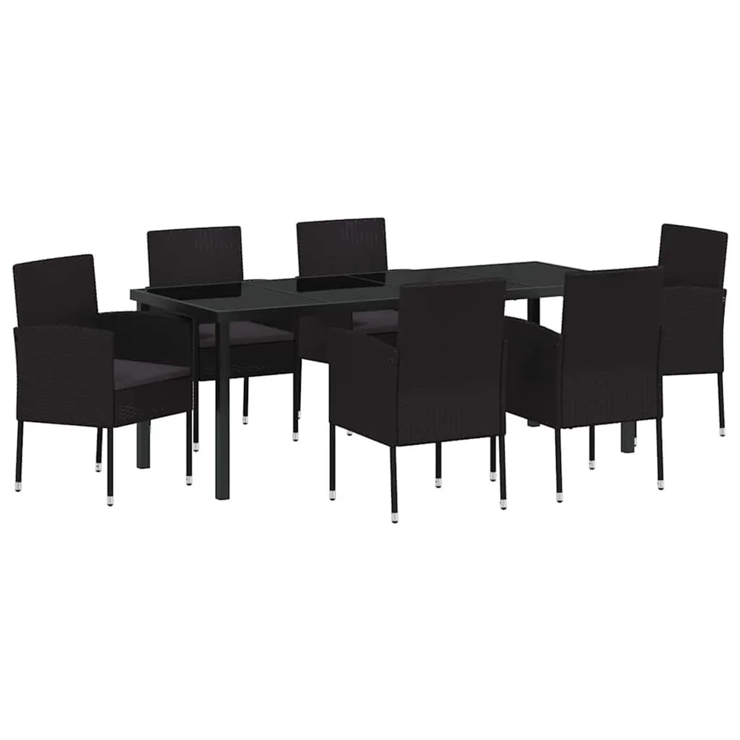 vidaXL Garten Essgruppe mit Kissen 7-Tlg Schwarz Poly-Rattan 3380069