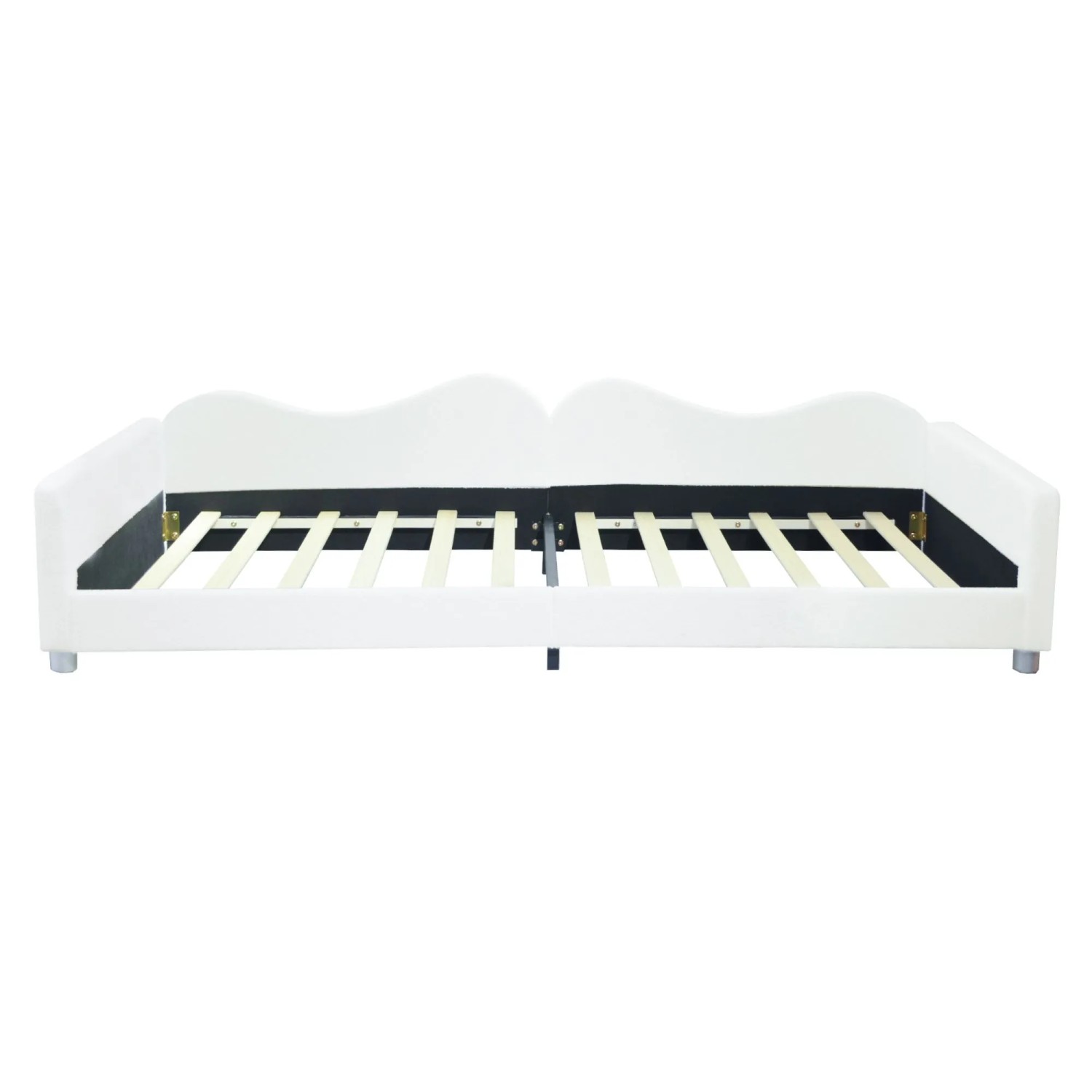 KOMHTOM Gepolstertes Kinderbett 90x200Cm  Schlafsofa  Bettgestell Mit Rücken- Und Armlehnen  Jugendbett  Weißes Gästebett