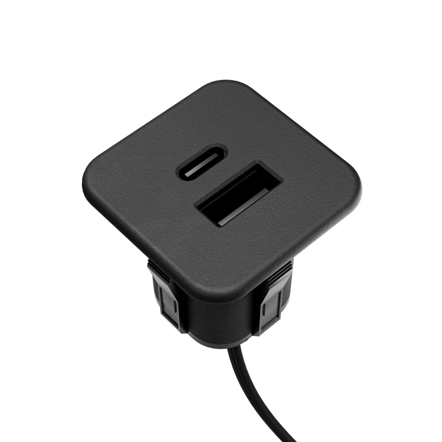 kalb Einbau USB Ladehub 2 in 1 USB A USB C für Möbel und Tischplatten 12V 5V/2,4A max 14W Schwarz