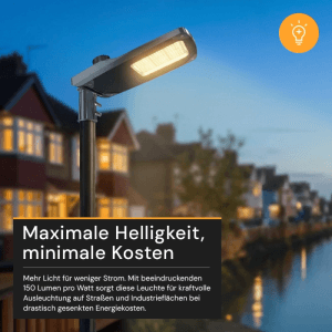 Schwarze LED Straßenleuchte von ENOVALITE, 30W, für Mastmontage im Außenbereich.