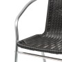 Detailansicht: Schwarzer Polyrattan Gartenstuhl mit silbernem Aluminiumgestell. Stapelbarer Bistrostuhl.