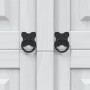 Detailansicht: Weißer Buffetschrank im Mexiko-Stil mit schwarzen Metallgriffen.