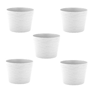 KMND Blumentopf Groß Rund Niedrig mit Einsatz Fusion Low Ø30×28,5 cm PP Kunststoff Cremeweiß 5er Set  20815
