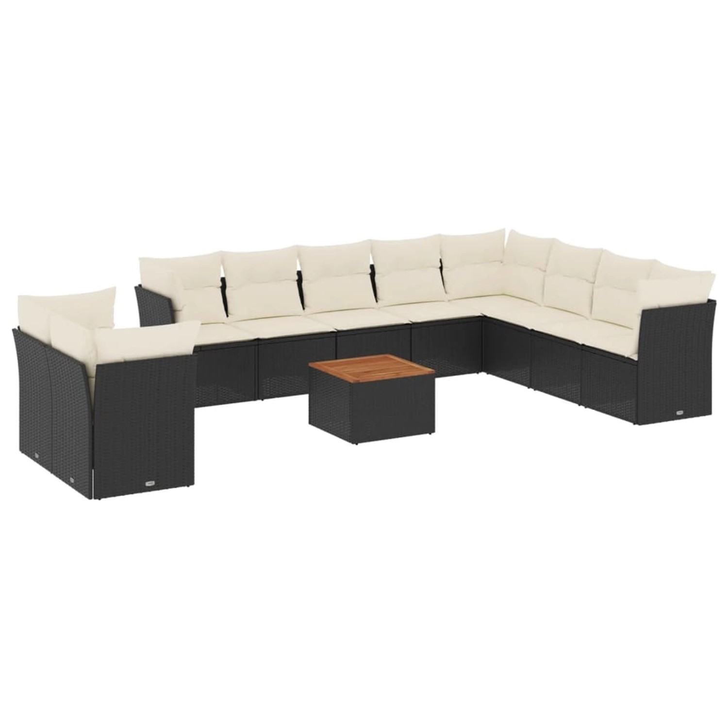 vidaXL 11-tlg Garten-Sofagarnitur mit Kissen Schwarz Poly Rattan Modell 47