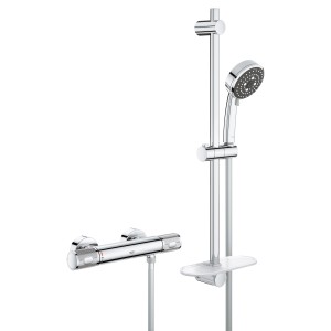 Grohe QuickFix Thermostat-Duschset Precision Feel DN 15 mit Handbrause und Brausestange.
