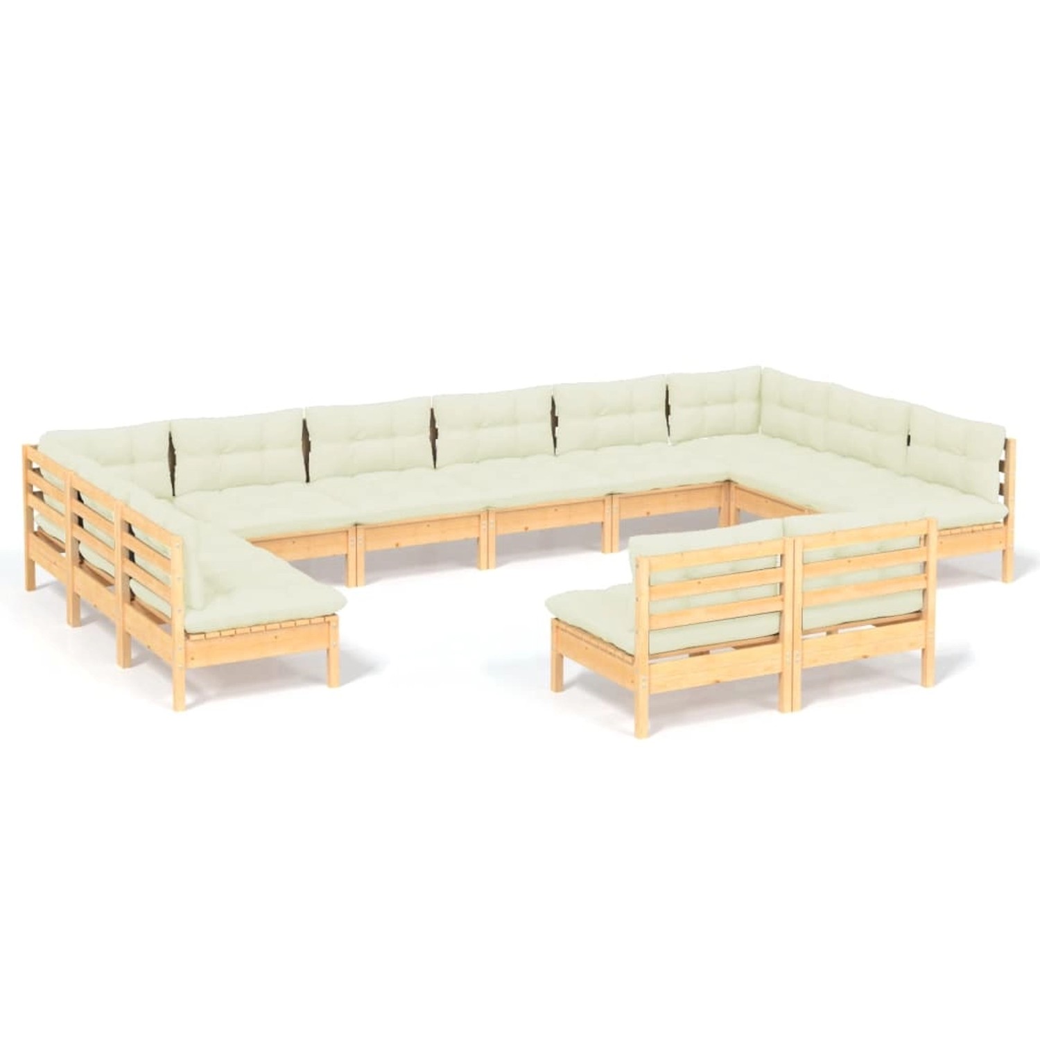 vidaXL 12-tlg Garten-Lounge-Set mit Creme Kissen Massivholz Kiefer Modell 8