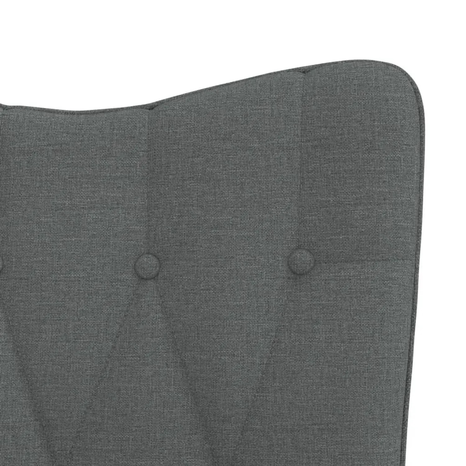 Detailansicht: Dunkelgrauer Schaukelstuhl aus Stoff mit Knopfdesign.