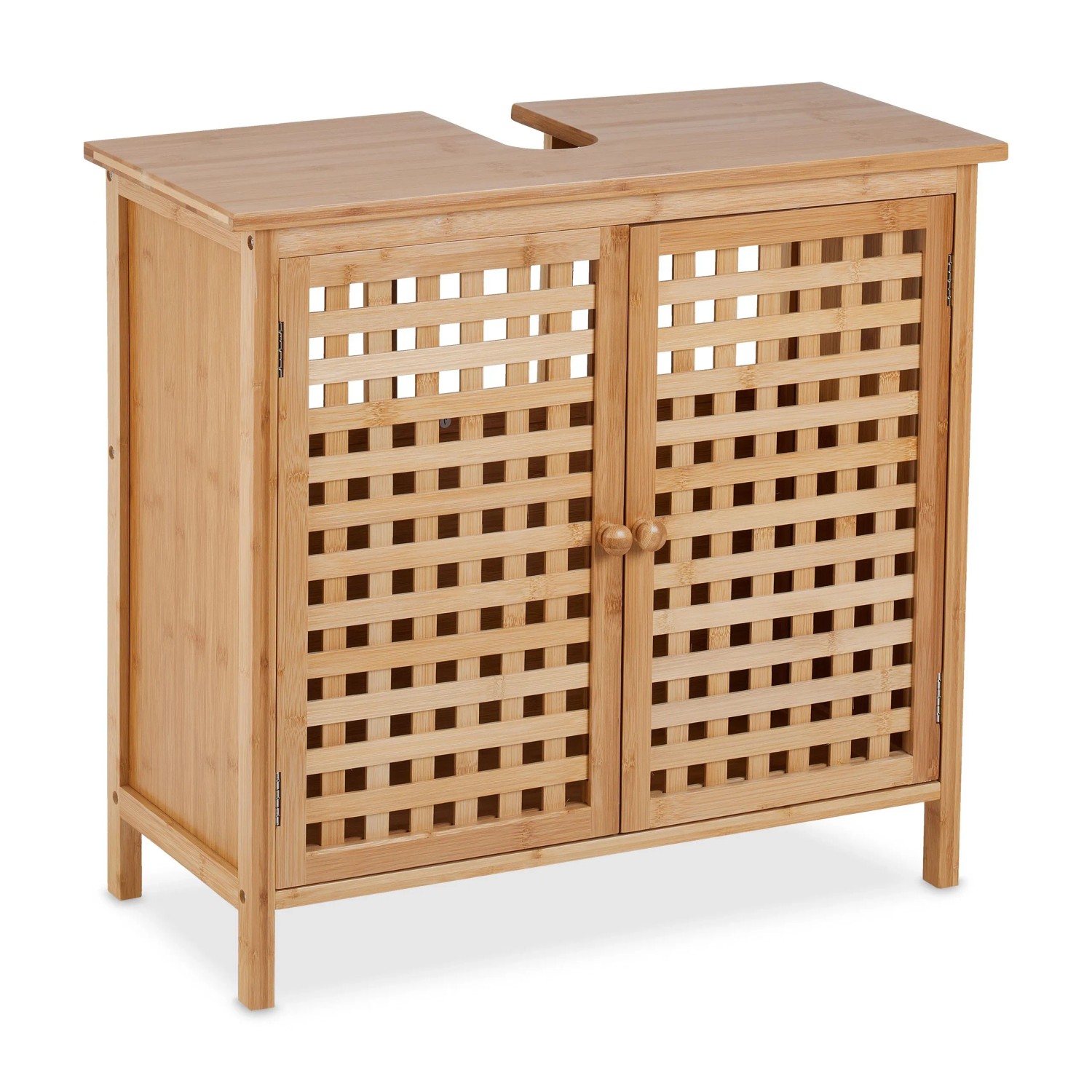 Relaxdays Waschbeckenunterschrank Bambus Natur mit Magnetverschluss 61 cm x 66 cm x 30 cm
