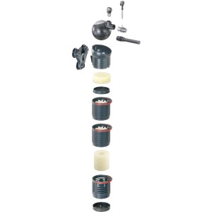 Eheim Biopower 200 Innenfilter für Aquarien, mehrstufig mit Filtermedien und schwenkbarem Pumpenkopf.