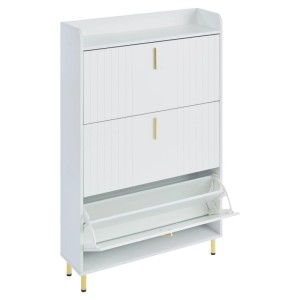Merax Schuhschrank mit 3 Klappen 6 Fächer Schuhkipper Weiß 80x24x124 cm