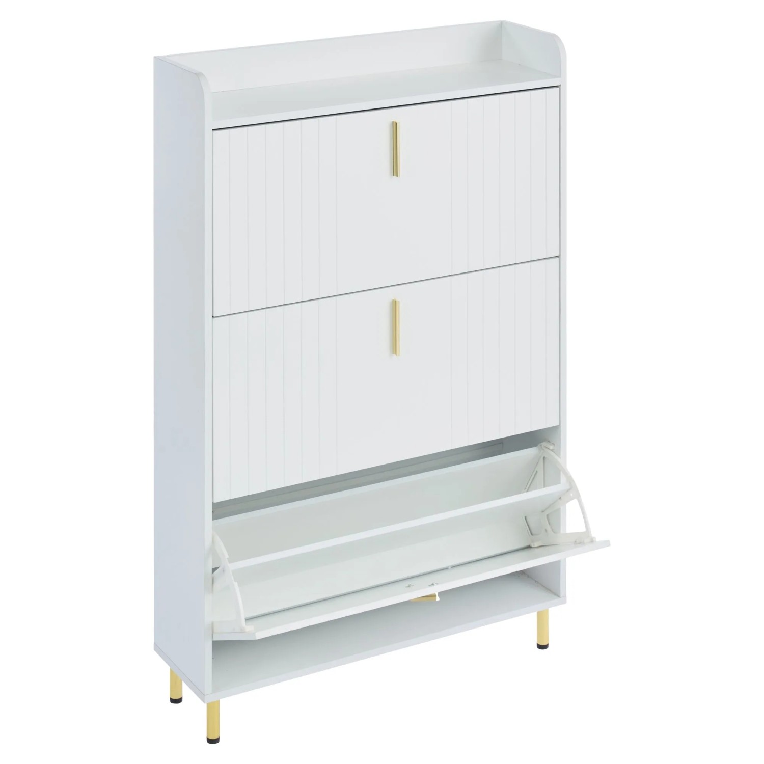 Merax Schuhschrank mit 3 Klappen 6 Fächer Schuhkipper Weiß 80x24x124 cm