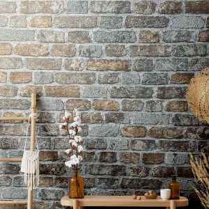 Marburg Vliestapete Imagine in Greige mit Stein- und Holzoptik für dekorative Wandgestaltung.