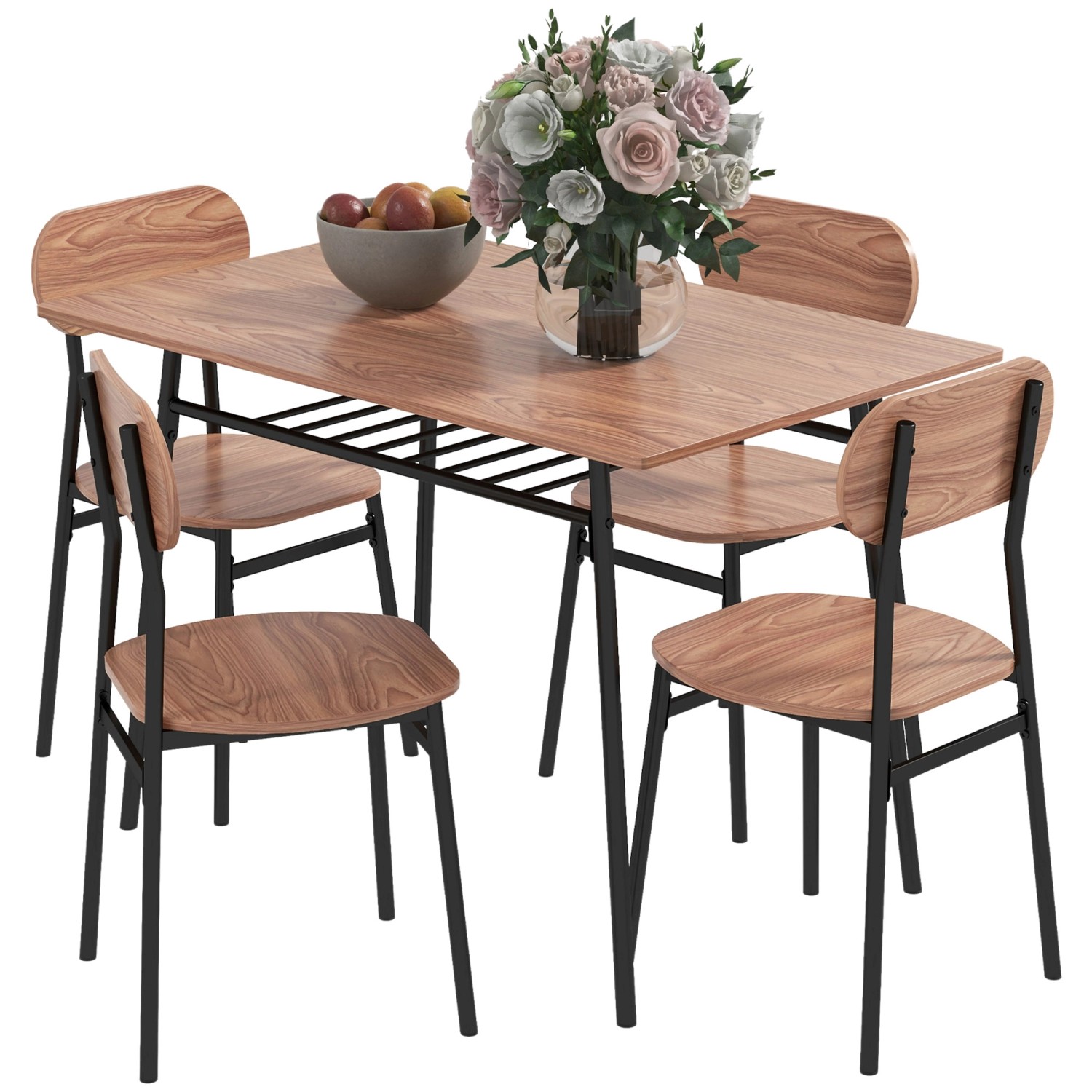 HOMCOM Essgruppe mit 4 Stühlen MDF Stahl Teak 110L x 70B x 75H cm günstig online kaufen