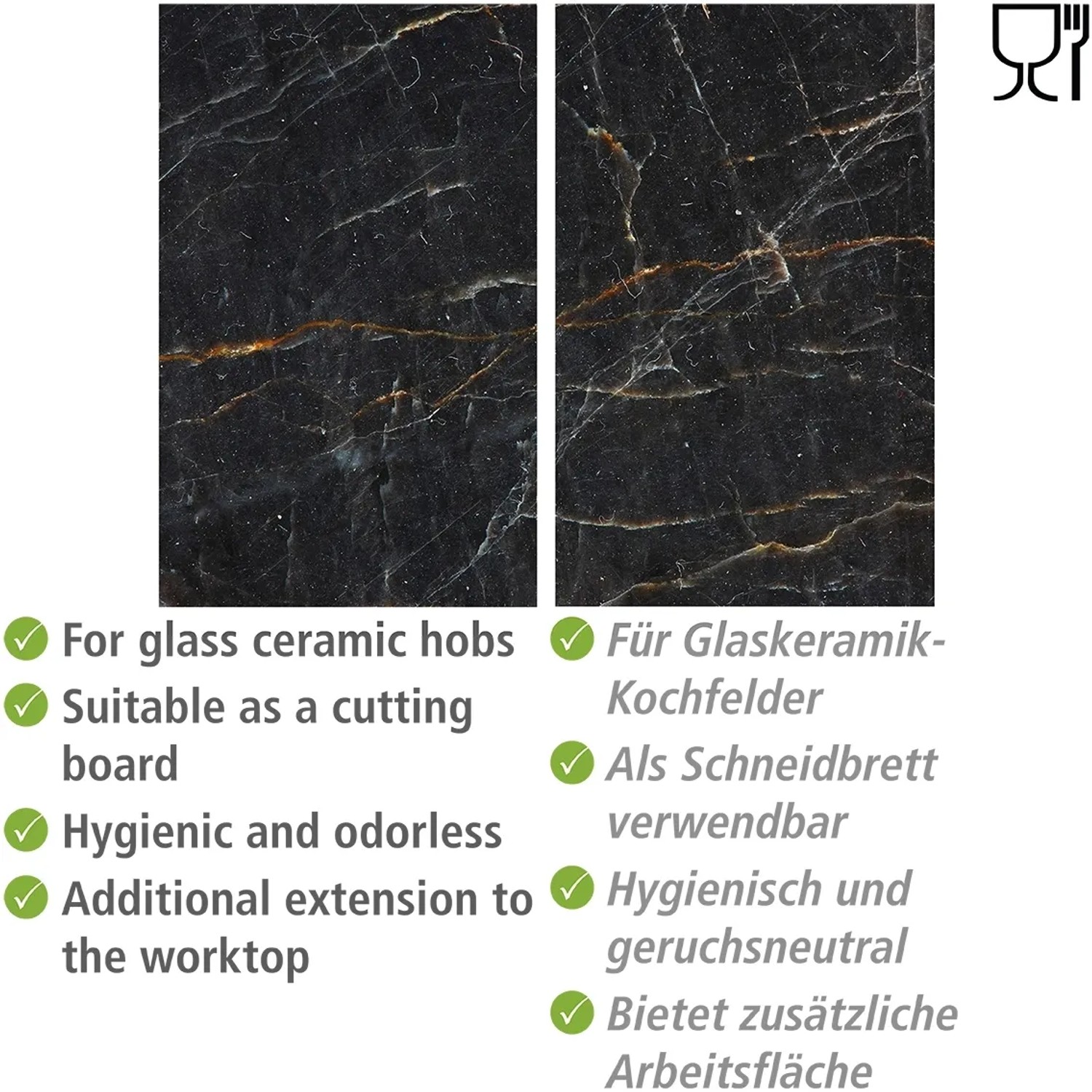 2er Set Herdabdeckplatten Marmor (30x52cm) für Glaskeramikkochfelder als Küchenhelfer.