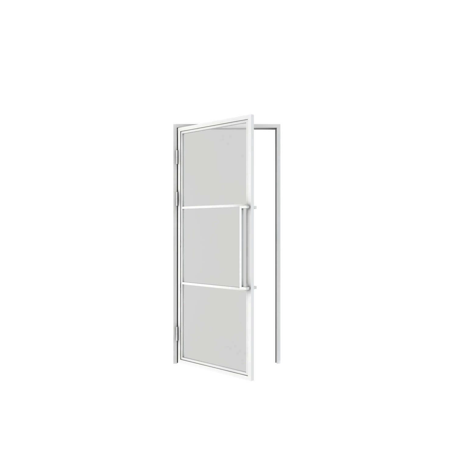 inova Loft Glastür 830 x 2115 mm Klarglas 3 Felder DIN Links Komplettset Beschlag in Weiß mit Griffstange und Zarge
