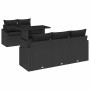 Schwarzes 6-teiliges vidaXL Garten-Sofa-Set aus Poly Rattan mit Tisch und Auflagen.