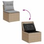 Beiges Garten-Sofa-Set mit Stauraum aus Poly Rattan, 6-teilig. Modulares Design.