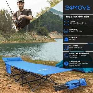 24Move Feldbett Campingbett Faltbar Bis 150 Kg Blau