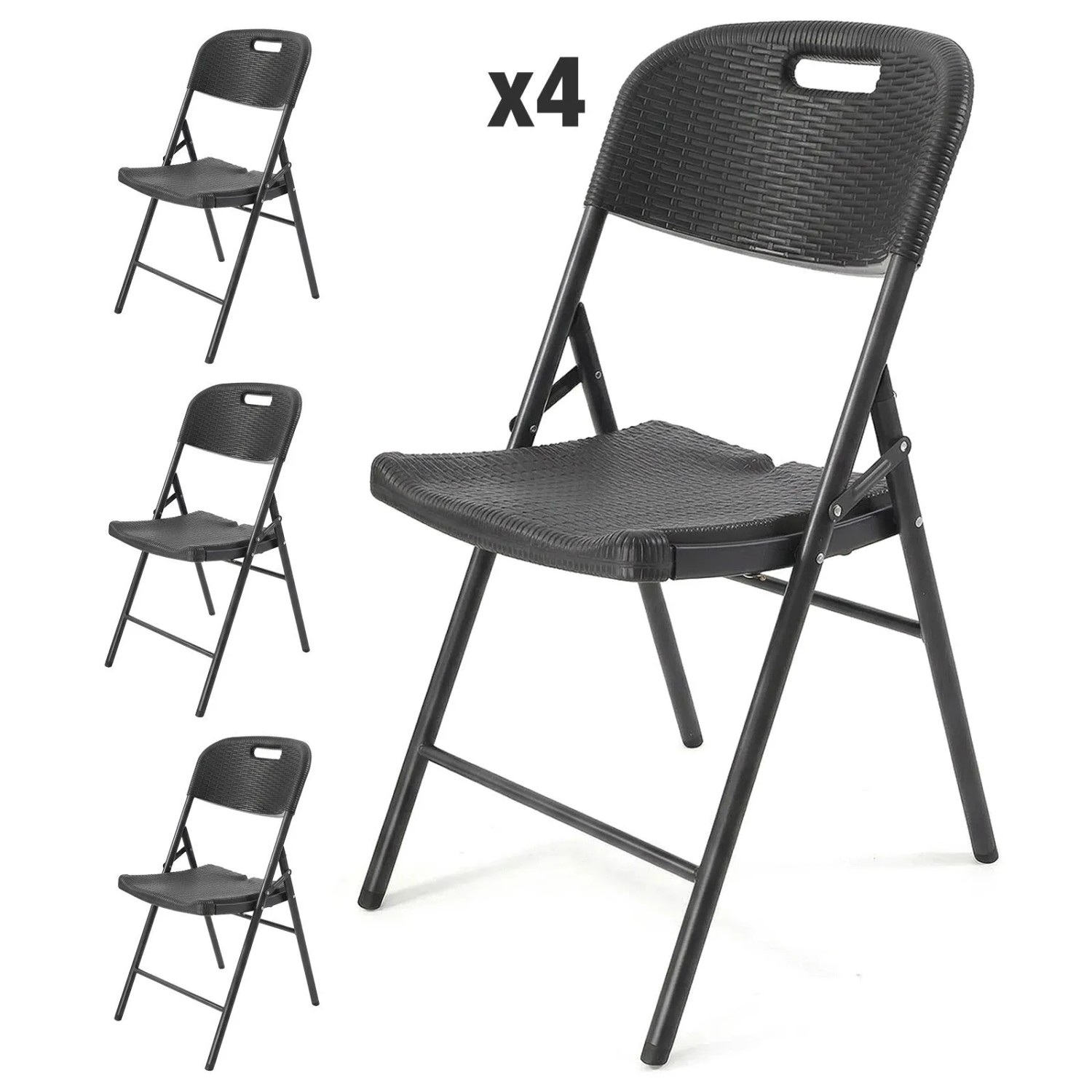 Sekey Klappstuhl bis 150KG Schwarz Rattanoptik 4er Set