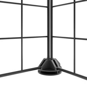 Detailansicht eines schwarzen vidaXL Haustierkäfigs (Modell 6) aus Stahl, Ecke mit Verbindungselement.